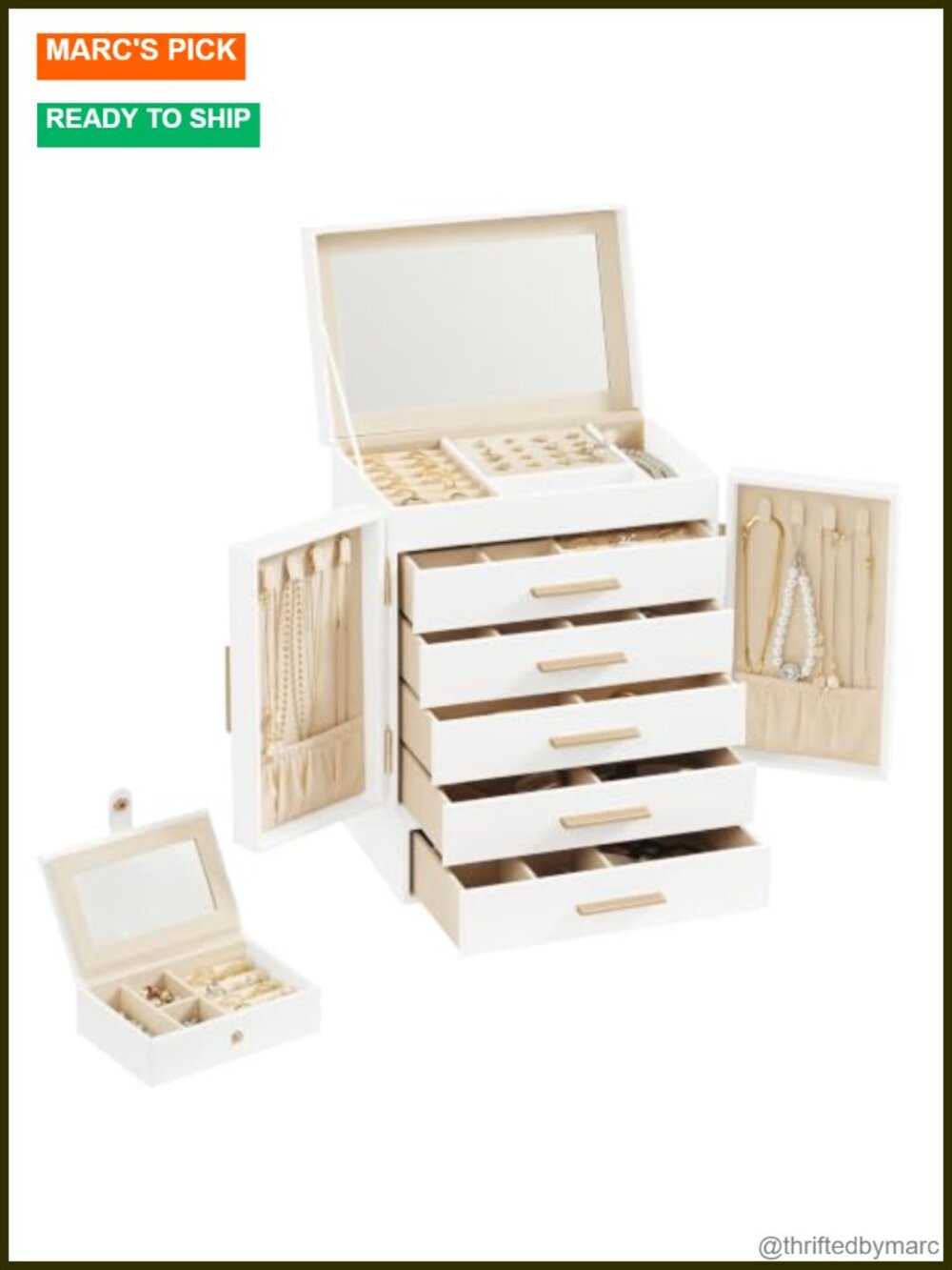 Large Jewelry Box Organizer with Mirror 5 Drawers Travel Case